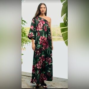 FARM Rio One Shoulder Floral Dress - Green and Pink